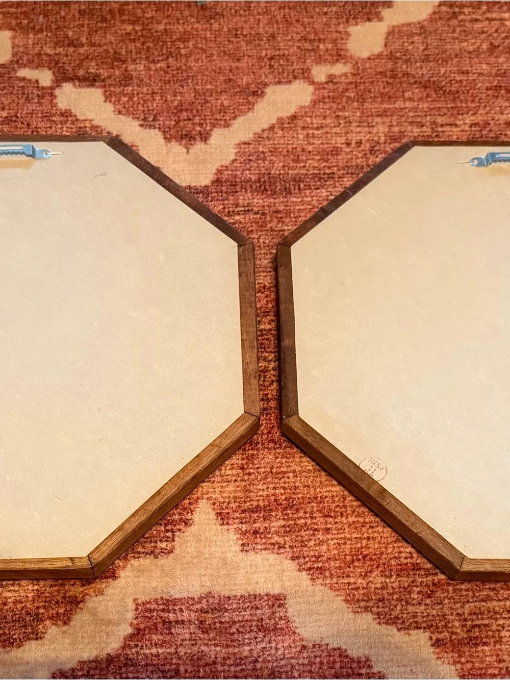 Home Interiors Pair of Brown Woven Octagonal Wall Mirrors